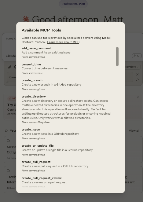 see all of the mcp agent commands recognized by claude desktop.